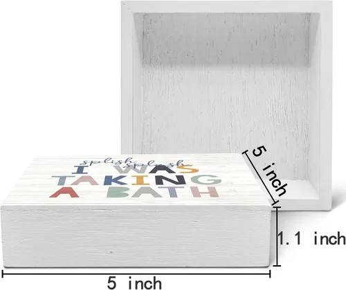 Miniatura 6 de SRADMO Caja de madera con texto en inglés "Splish Splash I Was Taking a Bath" para decoración de escritorio, divertida caja de bloques de madera