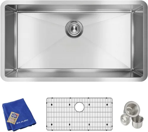 Miniatura 25 de Elkay EFRU311610T Crosstown - Fregadero de cocina de acero inoxidable de 32 1/2" bajo montaje, cuenca única - Acero inoxidable