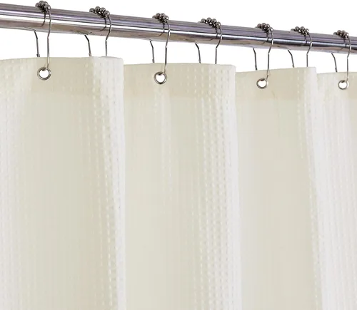 Miniatura 25 de Barossa Design Cortina de ducha blanca con tejido gofre, calidad de lujo, cortinas de ducha de tela para baño, tela con patrón de piqué, repelente
