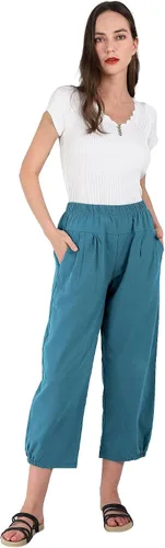 Miniatura 2 de utcoco Pantalones cortos harén para mujer, cintura elástica, casual, ajuste holgado, algodón y lino, capris con bolsillos