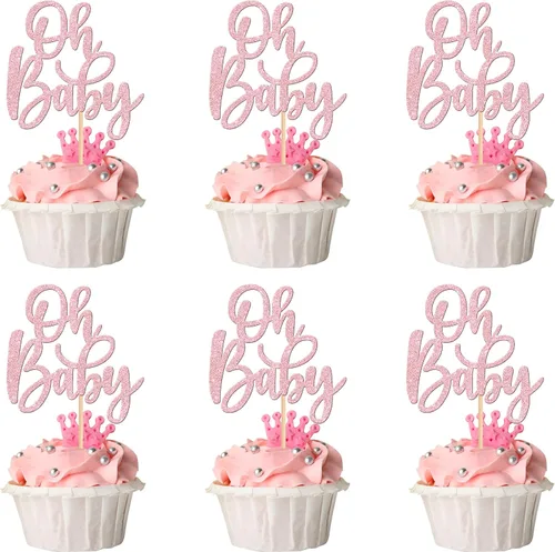 Miniatura 8 de 24 piezas Oh Baby Cupcake Toppers Glitter Baby Shower Cupcake Picks Reveal Género Decoración de Pasteles para Baby Shower Niños Niñas Fiesta de Azul