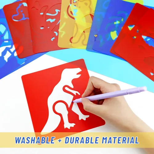 Miniatura 6 de 24 plantillas para niños, plantillas de dibujo de tiza de 5.9 x 5.5 pulgadas, plantilla grande lavable con forma primaria con temática de animales