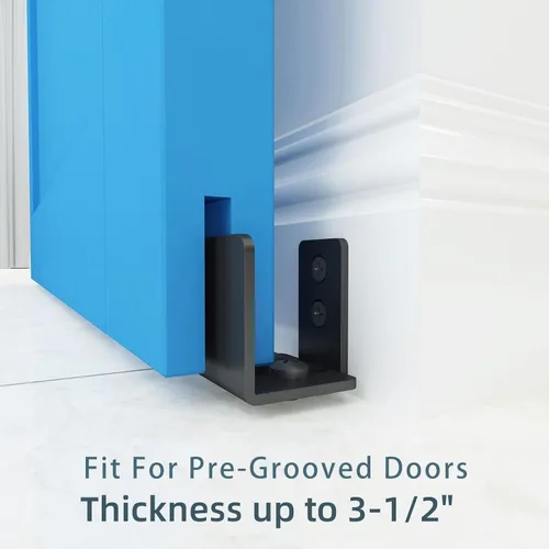 Miniatura 3 de JUBEST Guía de piso negro mate para montaje en pared, herrajes para puertas corredizas de granero de hasta 1-3/4 pulgadas de ancho y 1-7/8 pulgadas