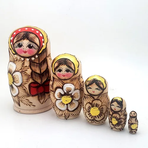 Miniatura 2 de Juego de muñecas rusas de anidación de 5 piezas de madera quemadas de 4 pulgadas de alto