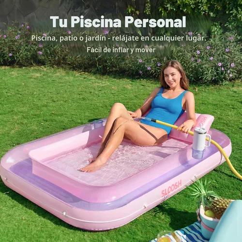 Miniatura 3 de SLOOSH Flotador inflable, camastro para adultos con almohada, 178 x 117 cm, 4 en 1: balsa-tina bronceadora, camastro para tomar el sol, fiestas