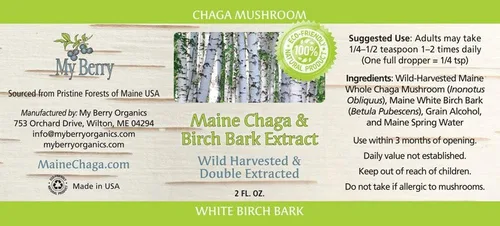 Miniatura 2 de My Berry Maine Chaga - Extracto líquido de corteza de hongo y abedul 2 onzas Cosechado silvestre y doble extracción Chaga cultivada en Estados