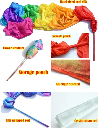 Miniatura 3 de Winged Sirenny 4.4yds Colorful Flowy Soft Silk Ribbon Throw Streamer with Rod,Church Liturgical Praise Worship Adoration Dance Ribbon Beginners