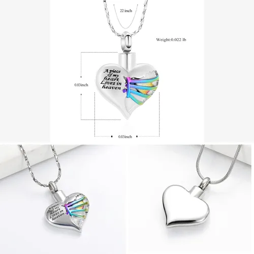 Miniatura 40 de Imrsanl Collar con dije de urna de cremación en forma de corazón para cenizas humanas – Un pedazo de mi corazón vive en el cielo