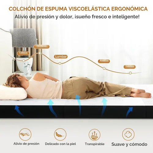 Miniatura 4 de Colchón Tríptico de 4 Pulgadas, Colchón de Espuma Viscoelástica Plegable Tamaño Individual con Cubierta Lavable de Viscosa Derivada de Bambú, Topper
