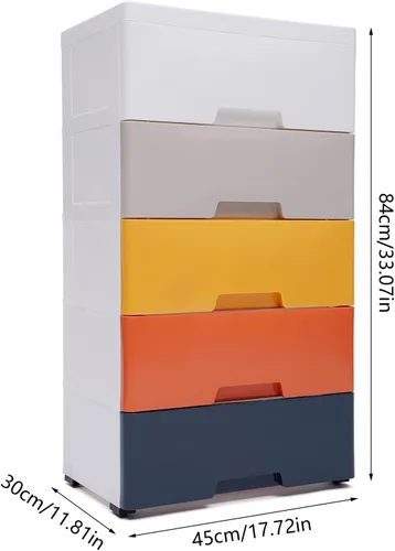 Miniatura 2 de Cómoda de cajones de plástico, armario de almacenamiento con 5 cajones, organizador alto con 4 ruedas para ropa, sala de juegos, dormitorio, muebles