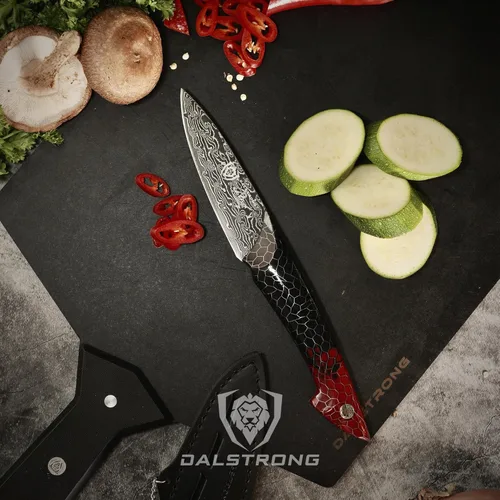 Miniatura 8 de Dalstrong Cuchillo de pelar - 4" - Serie Escorpión - Acero V12 Ultra™ japonés exclusivo - Damasco negro - Mango de resina de nido de abeja negro