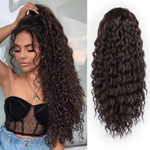 Miniatura 10 de AISI BEAUTY Extensión de cola de caballo rizada, 16 pulgadas, color marrón y negro, extensión de cola de caballo para mujeres negras, extensiones
