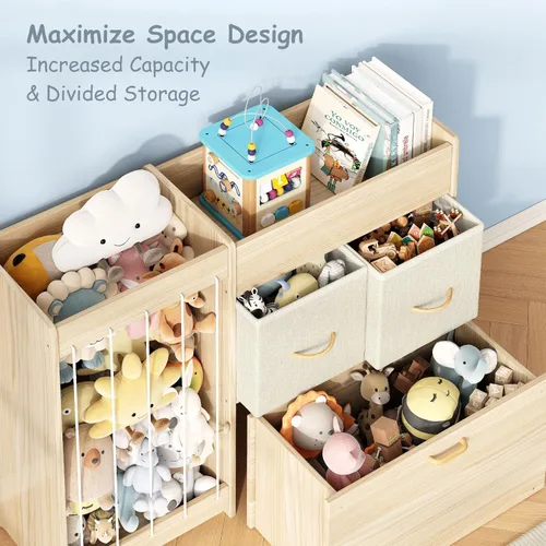 Miniatura 6 de EXPERLAM Organizador de almacenamiento de juguetes con soporte para animales de peluche, estante de juguetes de madera maciza para niños con 2