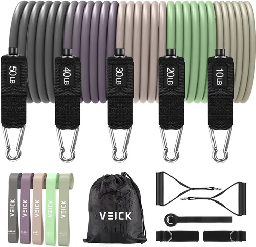 Miniatura 38 de VEICK Bandas de resistencia, bandas de ejercicio, bandas de entrenamiento, bandas de resistencia para entrenar con asas para hombres y mujeres