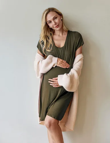 Miniatura 4 de Ekouaer Camisón de enfermería 3 en 1 camisón de maternidad de manga corta vestido de enfermería para lactancia materna ropa de dormir vestido