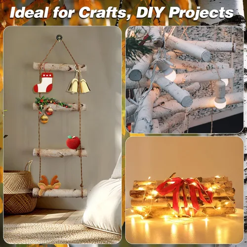 Miniatura 5 de Paquete de 12 troncos de abedul para chimenea de madera decorativa para manualidades, troncos de abedul natural para decoración, decoración