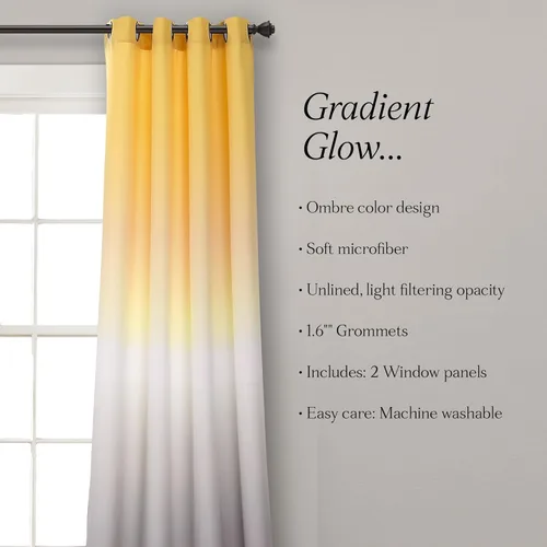 Miniatura 6 de Lush Decor Cortinas Ombre Fiesta con Filtro de Luz Juego de Paneles para Ventana para Sala, Comedor, Dormitorio (Par), 52" An x 84" L, Amarillo