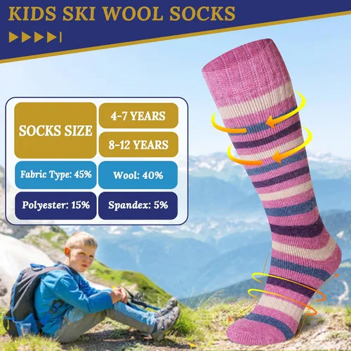 Miniatura 5 de Calcetines de esquí para niños de lana merina cálidos térmicos para senderismo snowboard hasta la rodilla calcetines para botas para niños y niñas 2