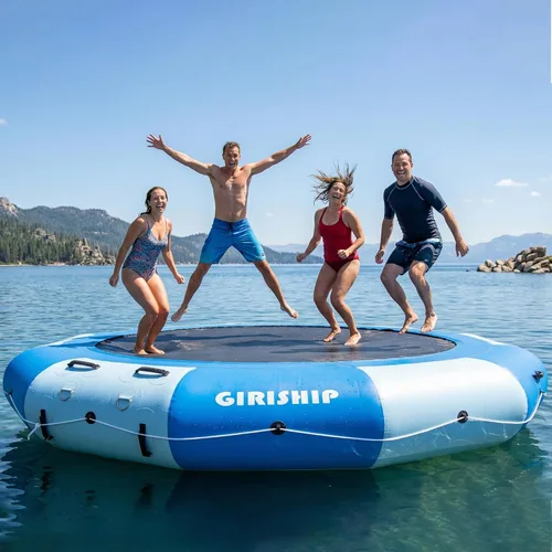 Inflatable Water Trampoline for Lake, 8/12FT Heavy Duty Floating Lake Trampoline for Water with Pump & Ladder, Ocean Pool Jumping Platform for