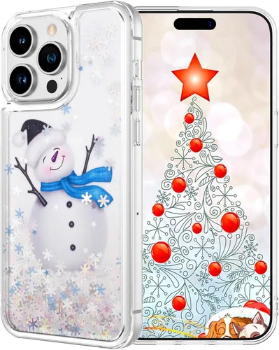Miniatura 10 de Maxdara Funda de Navidad para iPhone 11, diseño de muñeco de nieve con purpurina líquida brillante cubierta bonita para niñas y niños, 6.1 pulgadas