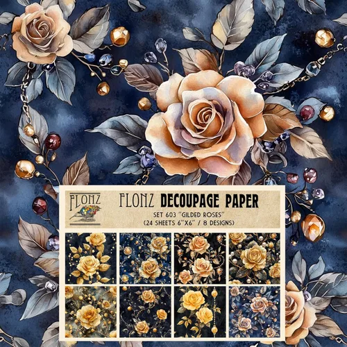 Miniatura 3 de Decoupage - Paquete de papel (24 hojas de 6 x 6 pulgadas), seda y oro, papel de patrón de estilo vintage para decoupage, manualidades y álbumes
