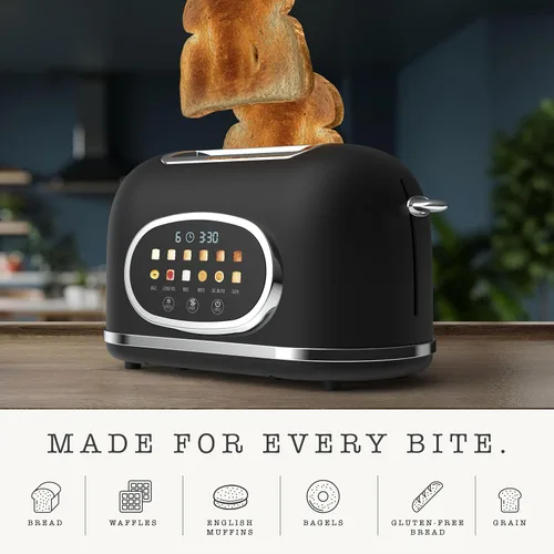 Miniatura 3 de Rae Dunn Tostadora eléctrica digital retro, tostadora de acero inoxidable de 2 rebanadas con pantalla táctil, temporizador de cuenta regresiva, 6