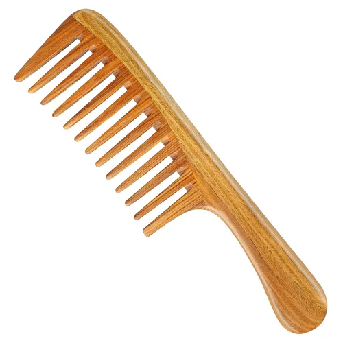 Onedor Peine de pelo de sándalo verde natural, peine desenredante extragrande, 100% natural, antiestático, hecho a mano, marrón claro, para todas