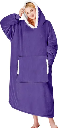 Miniatura 23 de yescool - Cobija con capucha, sudadera de franela de forro polar sherpa para adultos, mujeres y hombres, talla única