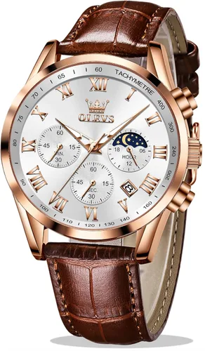Miniatura 8 de OLEVS - Reloj de pulsera de cuero para hombre, analógico de cuarzo, cronógrafo de lujo con fecha, impermeable, luminoso - Estilo de vestir