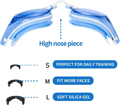 Miniatura 3 de WAVE Gafas de natación miope, gafas de natación miopes para adultos y jóvenes, marco de silicona cómodo con protección UV antivaho Azul Aqua