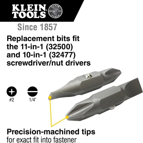 Miniatura 2 de Klein Tools 32483 Punta para destornillador de tuerca Klein de 11 en 1 y 10 en 1, Phillips #2, ranurada de 1/4 pulgadas