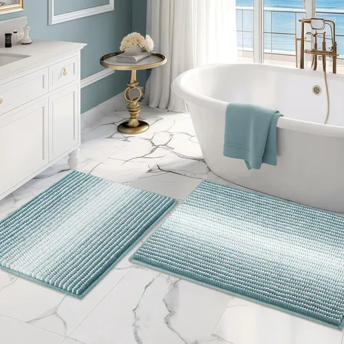 Miniatura 63 de BSICPRO Juegos de Alfombras y Tapetes para Baño, Juego de Alfombra de Baño de Felpilla Gruesa Absorbente de 2 Piezas Antideslizante, Tapetes Suaves