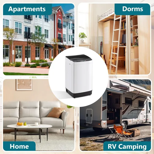 Miniatura 7 de Lavadora portátil de 1.9 pies cúbicos, lavadora eléctrica completamente automática con 10 programas, combo compacto de lavado y centrifugado de ropa
