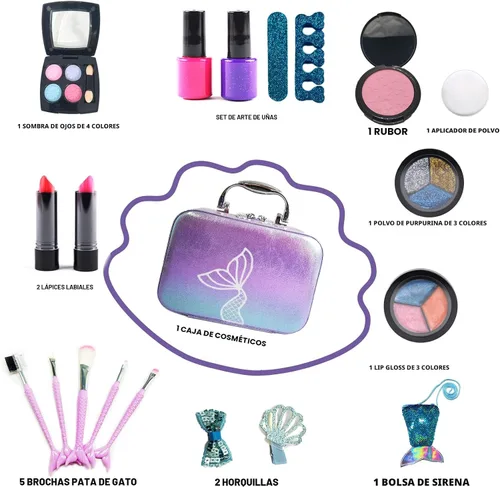 Miniatura 2 de Juego de maquillaje para niñas – Kit de maquillaje de sirena lavable no tóxico, juguetes de sirenita para niñas de 5-7, 8-12, juego de tocador