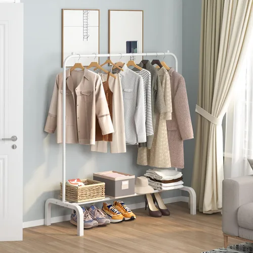 Miniatura 3 de Perchero de metal para ropa con estante inferior, perchero para colgar ropa, camisas, jeans y abrigos, color blanco