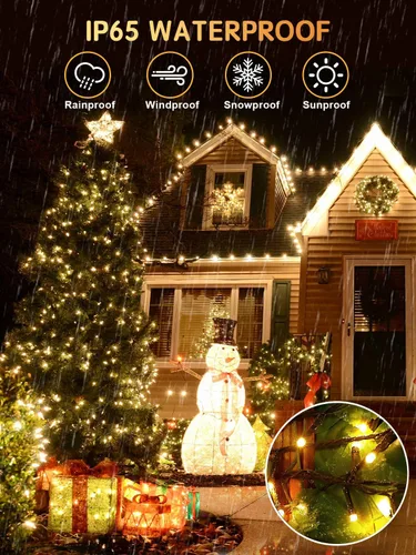 Miniatura 5 de Acan - 300 luces LED para Navidad al aire libre, 115 pies, luces multicolores para árbol de Navidad con control remoto, 8 modos de iluminación