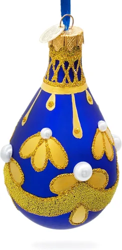 Miniatura 5 de Patrón de oro en azul Waterdrop Finial Glass Christmas Ornament