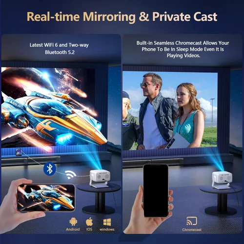 Miniatura 6 de [3500 descargas ultra brillantes/aplicaciones oficiales/65W Dolby Audio/soporte 4K] Proyector inteligente para exteriores con WiFi y Bluetooth