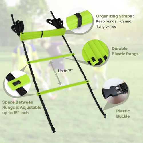 Miniatura 3 de GHB Pro Agility Ladder Agility Training Ladder Speed 12 Rung 20ft with Carrying Bag verde-2 por paquete