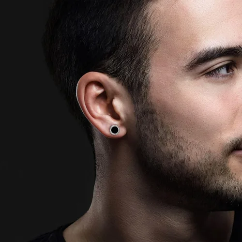 Miniatura 5 de RANKEEF Aretes para hombre, aretes para hombre, chapados en oro de 18 quilates, hipoalergénicos, redondos, con circonita cúbica, hip hop, cruz