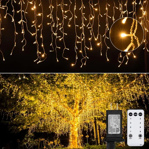 Miniatura 10 de Luces de Navidad de carámbano para exteriores, 40 pies, 432 LED, impermeables, para exteriores, 8 modos de iluminación, con control remoto