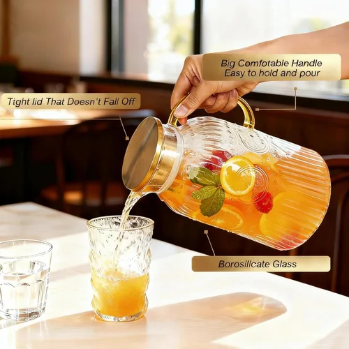 Miniatura 3 de Amzcku Jarra de vidrio con tapa, jarra de agua vintage de 1 galón/128 onzas, jarra de agua para preparación fría, café, limonada, té helado