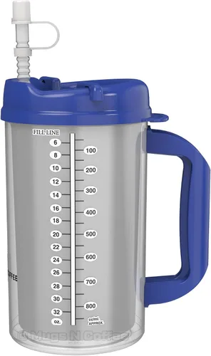 Miniatura 3 de Taza de hospital aislada de doble pared de 32 onzas, taza para bebidas frías, asa de transporte grande, incluye popote (1, azul)