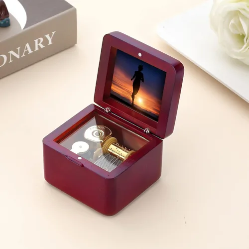 Miniatura 4 de Caja de Música Mini con Marco de Fotos Grabado Láser Caja de Música Vintage de Cuerda, Regalo para el Día de la Madre Día de San Valentín Día