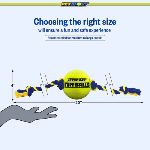 Miniatura 7 de PetSport Mega Tuff Ball Tug Dog Toy - Mega pelotas de tenis para perros grandes, juguetes de remolcador de perros, ideal para aburrimiento