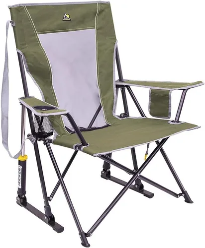 Miniatura 17 de GCI Outdoor Roadtrip Rocker Silla de Camping Silla Mecedora Portátil y Plegable con Reposabrazos Sólidos y Duraderos, Portavasos y Respaldo Verde
