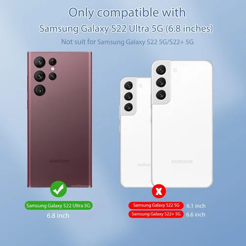 Miniatura 2 de Funda tipo cartera compatible con Samsung Galaxy S22 Ultra 5G, piel sintética, a prueba de golpes, TPU con soporte para tarjetas, cierre magnético