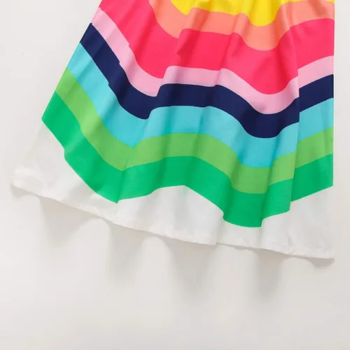 Miniatura 5 de Vestido de verano para niña pequeña, con correa de rayas de arco iris, falda de sol para playa