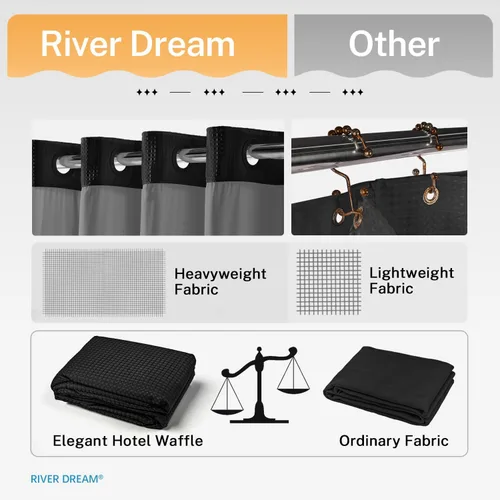 Miniatura 4 de Cortina de baño River Dream de gran peso sin ganchos necesarios con diseño de gofre punteado y forro a presión - 36W x 74H, de calidad hotelera