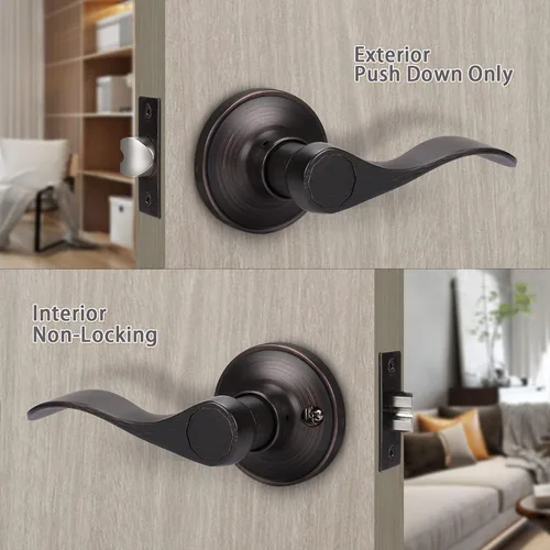 Miniatura 2 de KNOBWELL Paquete de 6 pomos de puerta de bronce aceitado para puerta de paso interior para armario/pasillo, estilo clásico reversible para derecha